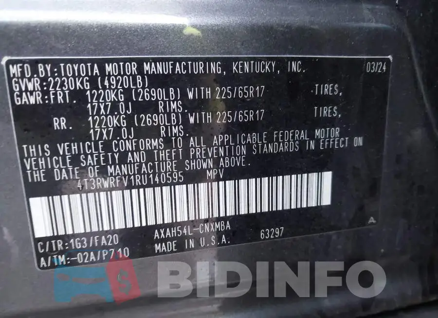 4T3RWRFV1RU140595 Photo# 9