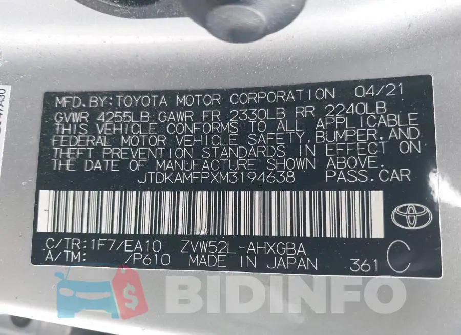 JTDKAMFPXM3194638 Photo# 9