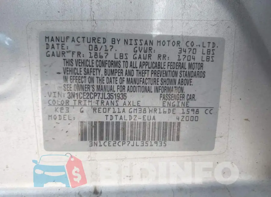 3N1CE2CP7JL351935 Photo# 9