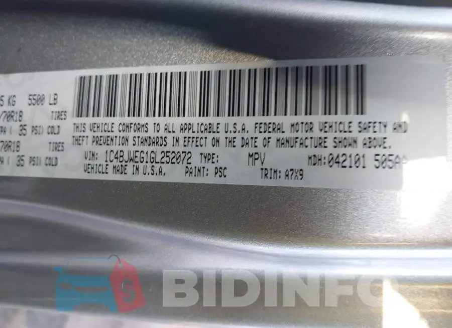 1C4BJWEG1GL252072 Photo# 9