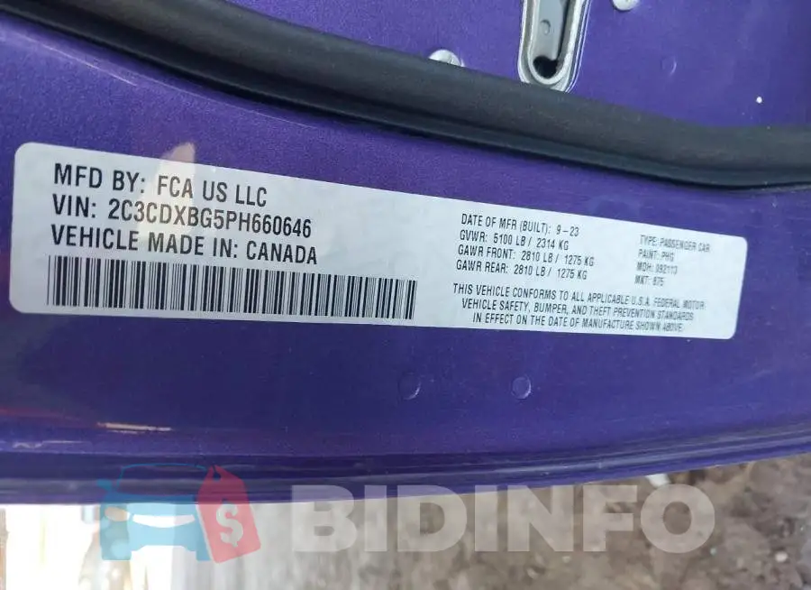 2C3CDXBG5PH660646 Photo# 9