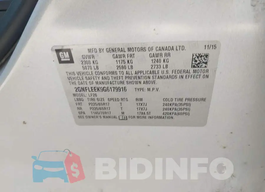 2GNFLEEK9G6179916 Photo# 9