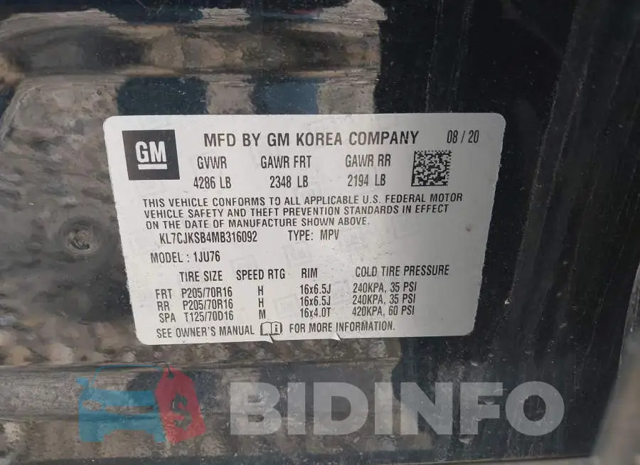 KL7CJKSB4MB316092 Photo# 9