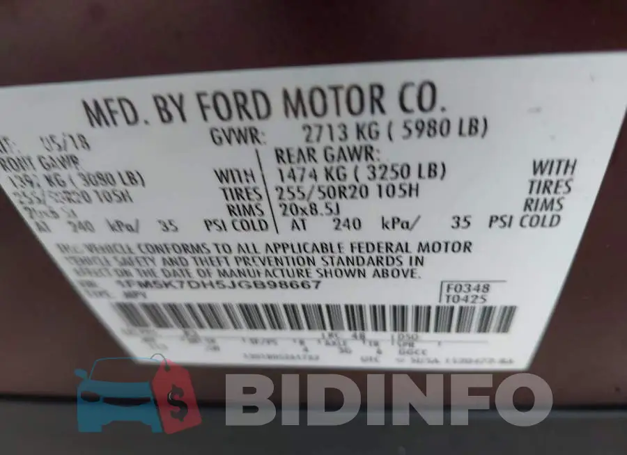 1FM5K7DH5JGB98667 Photo# 9