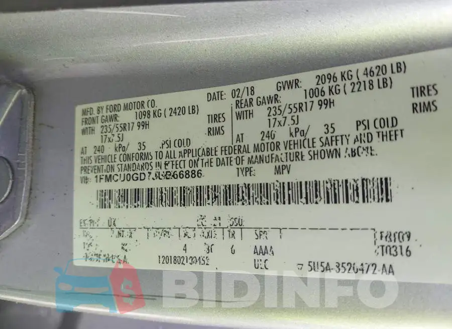 1FMCU0GD7JUB66886 Photo# 9