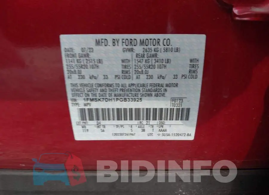 1FMSK7DH1PGB33925 Photo# 9