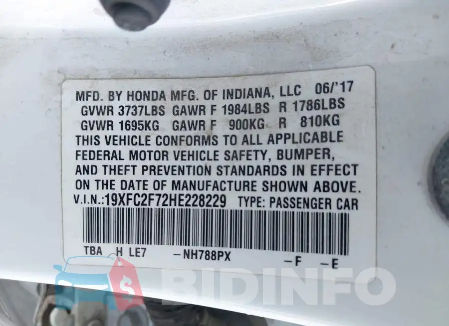 19XFC2F72HE228229 Photo# 9