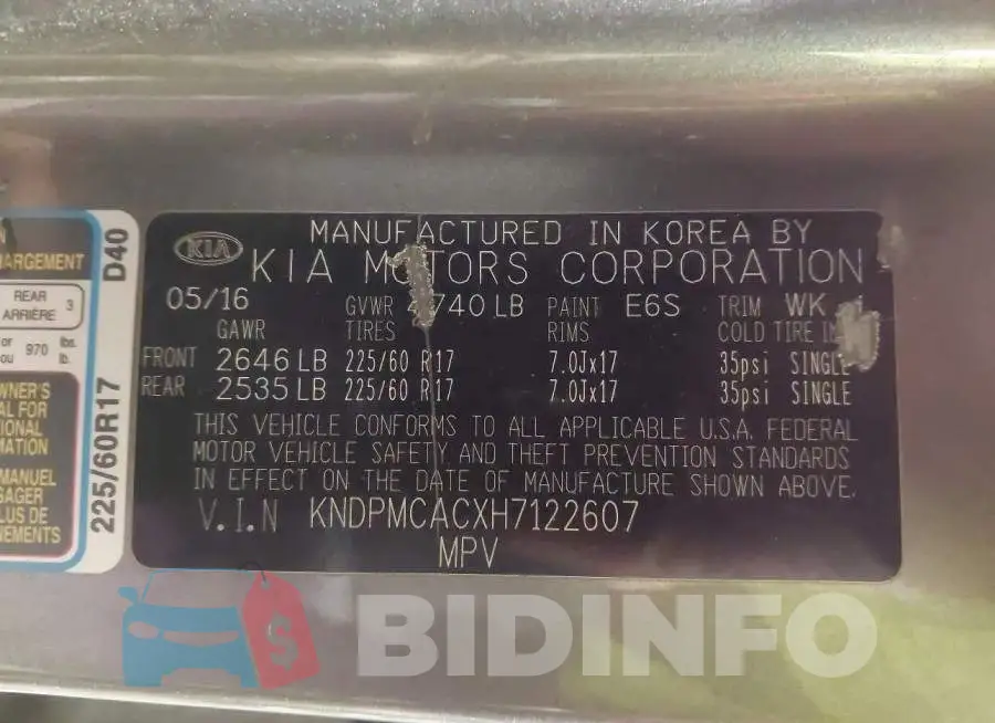 KNDPMCACXH7122607 Photo# 9