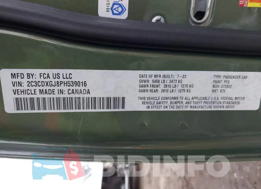 2C3CDXGJ8PH539016 Photo# 9