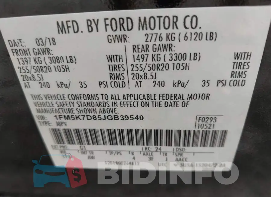 1FM5K7D85JGB39540 Photo# 9