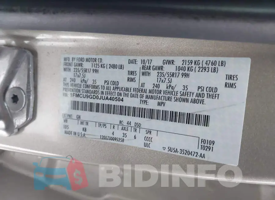 1FMCU9GD0JUA40504 Photo# 9