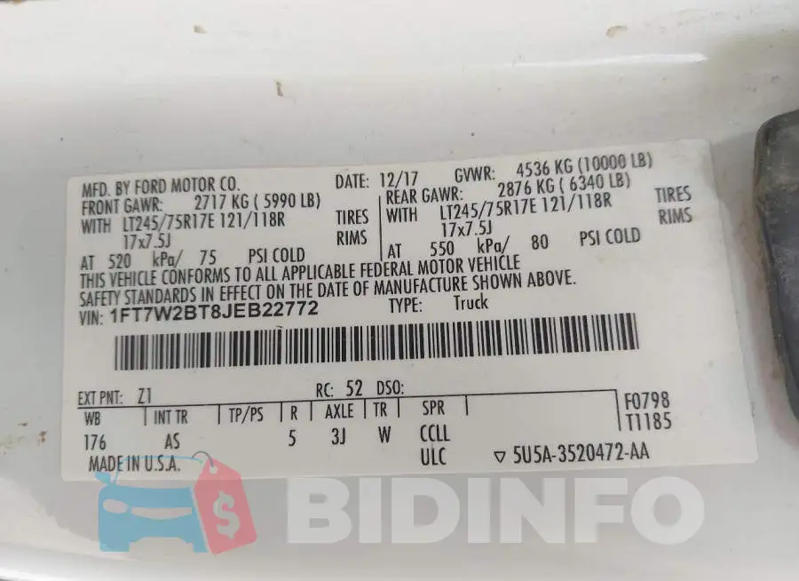 1FT7W2BT8JEB22772 Photo# 9