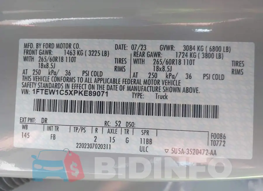 1FTEW1C5XPKE89071 Photo# 9