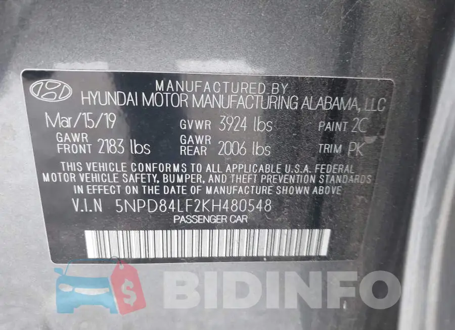 5NPD84LF2KH480548 Photo# 9