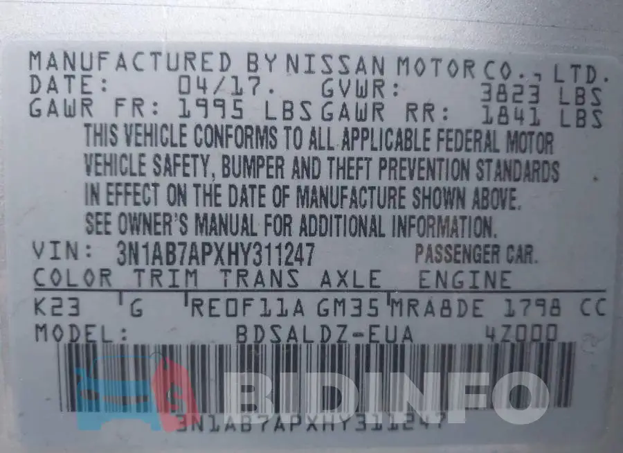 3N1AB7APXHY311247 Photo# 9