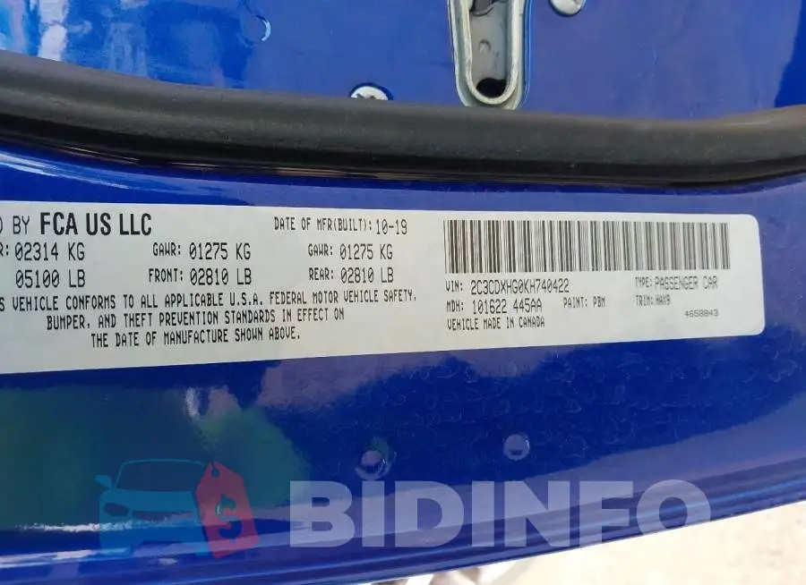 2C3CDXHG0KH740422 Photo# 9