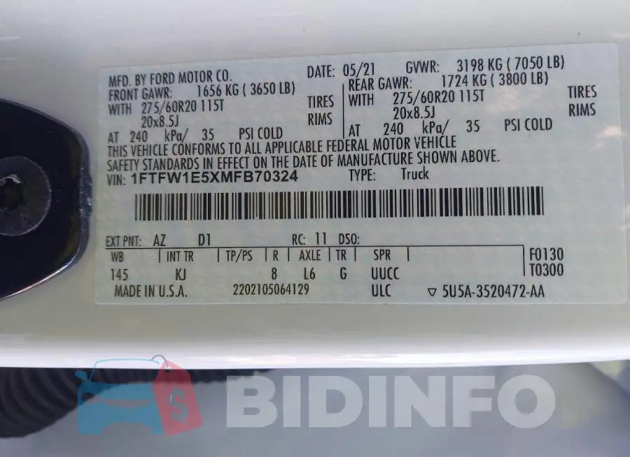 1FTFW1E5XMFB70324 Photo# 9