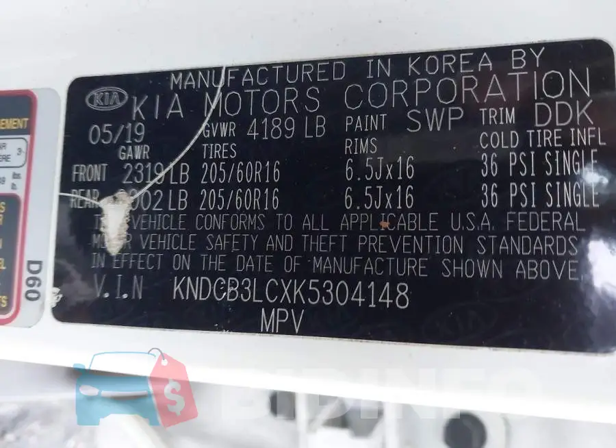 KNDCB3LCXK5304148 Photo# 9