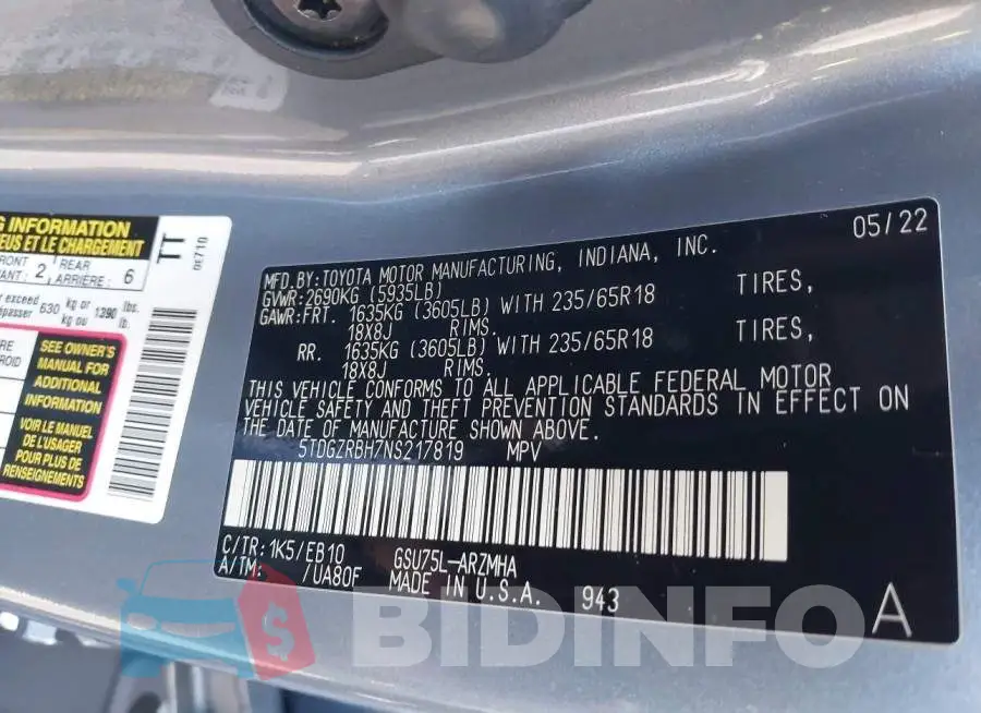 5TDGZRBH7NS217819 Photo# 9