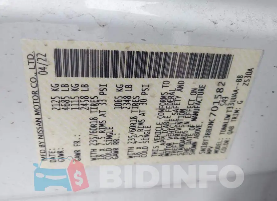 5N1BT3BBXNC701582 Photo# 9