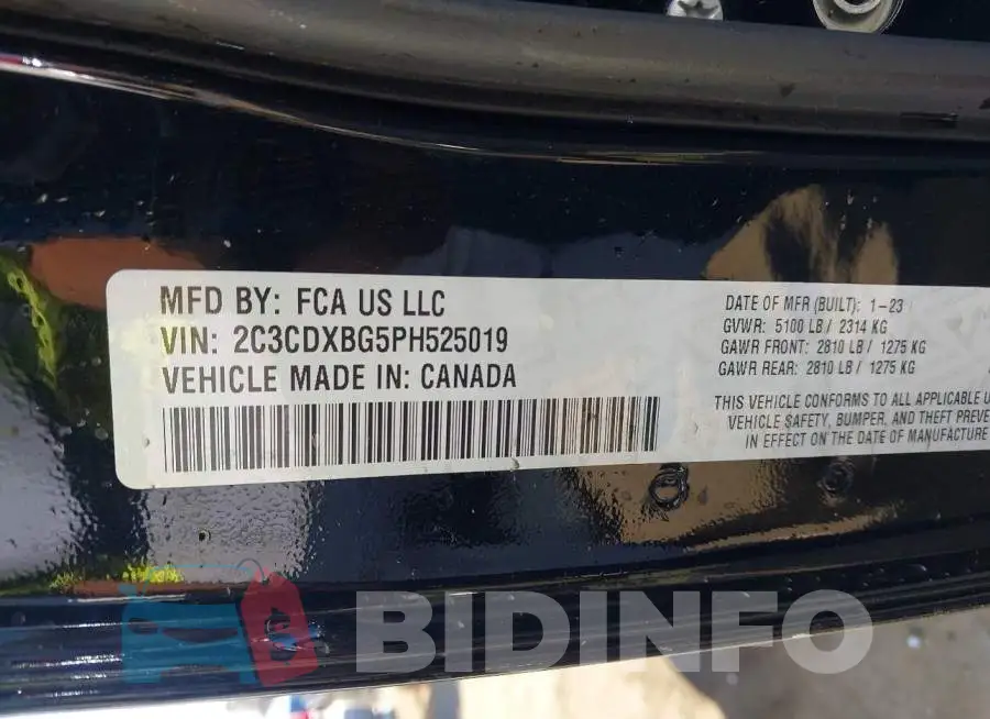 2C3CDXBG5PH525019 Photo# 9