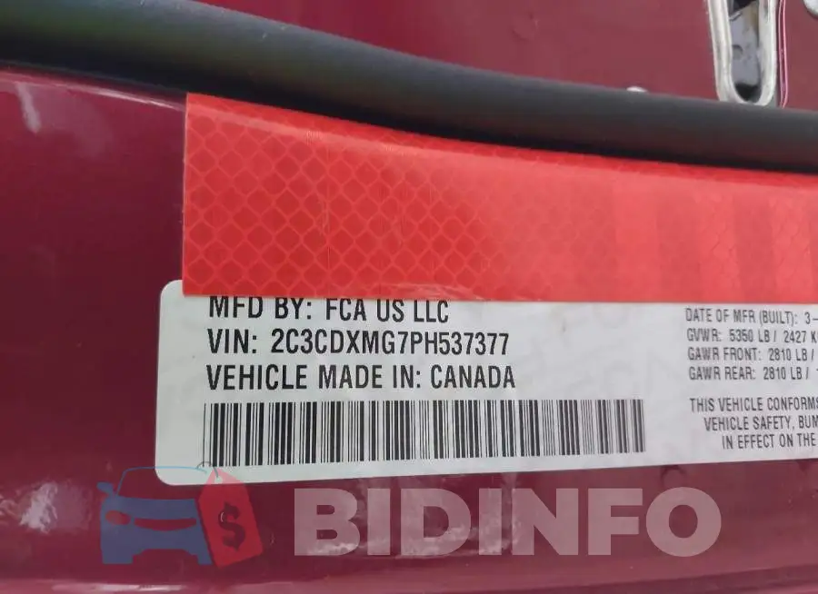 2C3CDXMG7PH537377 Photo# 9