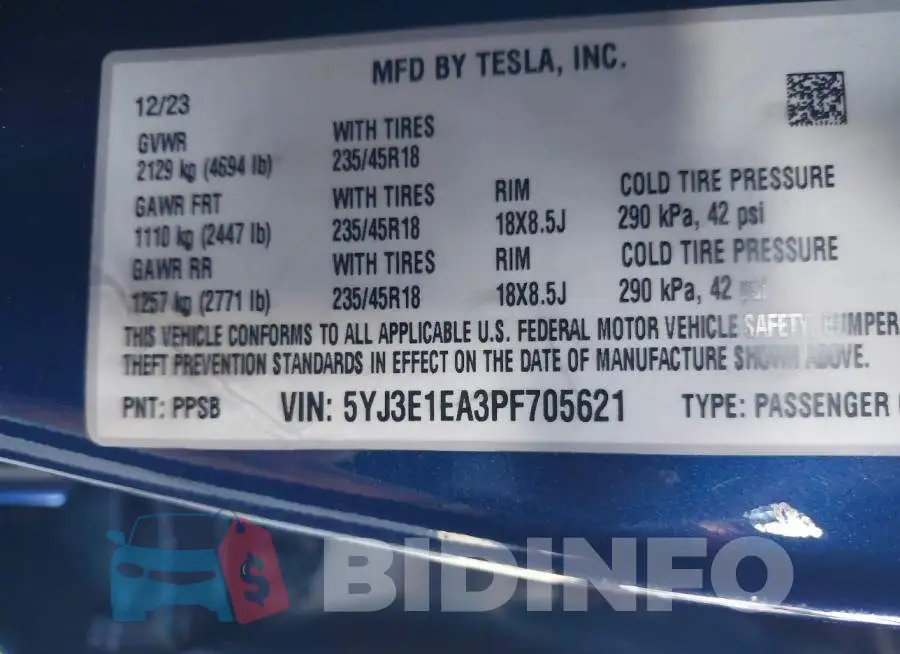 5YJ3E1EA3PF705621 Photo# 9