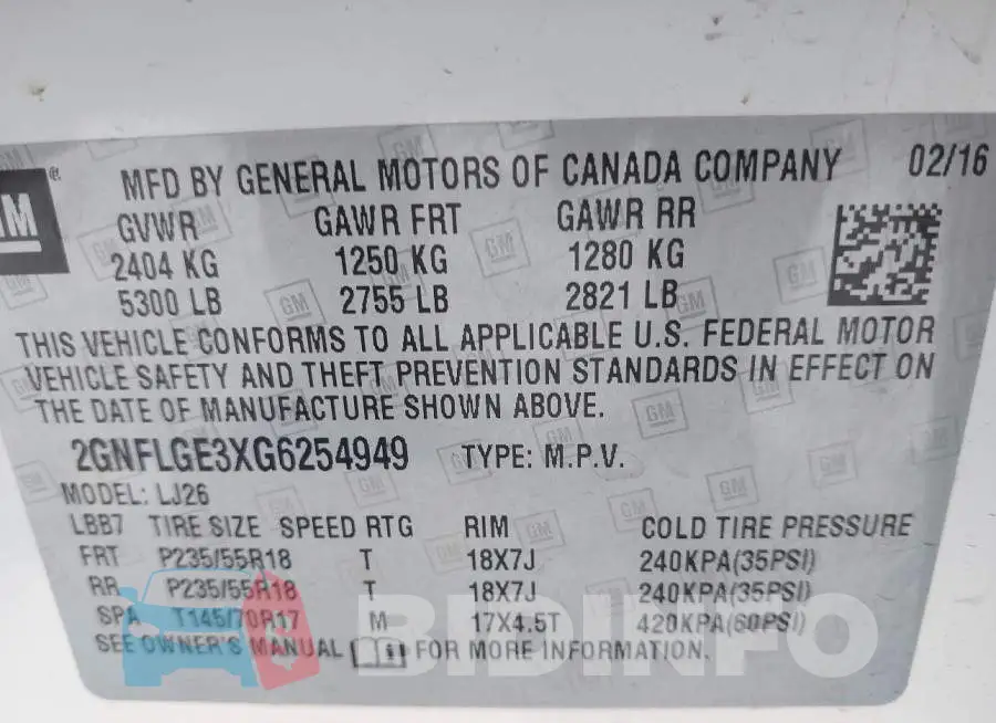 2GNFLGE3XG6254949 Photo# 9