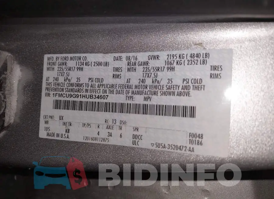 1FMCU9G91HUB34607 Photo# 9
