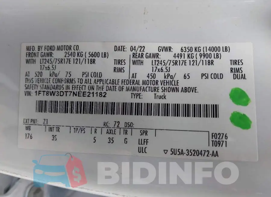 1FT8W3DT7NEE21182 Photo# 9