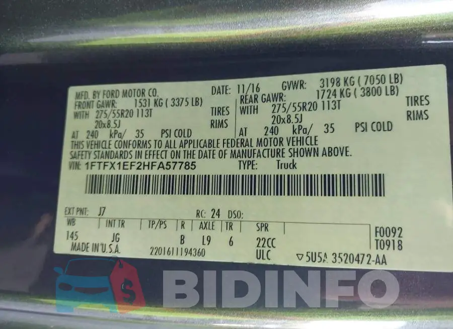 1FTFX1EF2HFA57785 Photo# 9