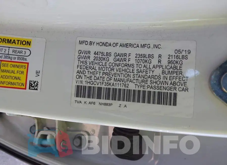 1HGCV1F35KA111762 Photo# 9