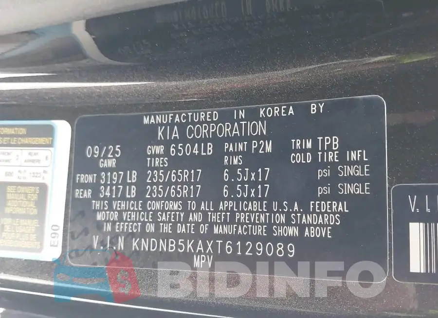 KNDNB5KAXT6129089 Photo# 9