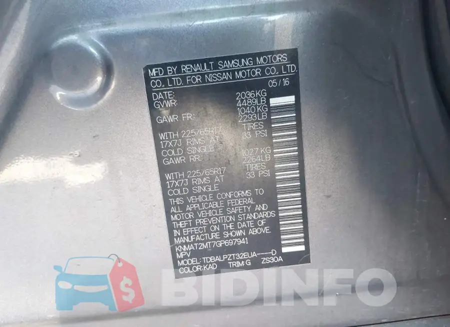 KNMAT2MT7GP697941 Photo# 9