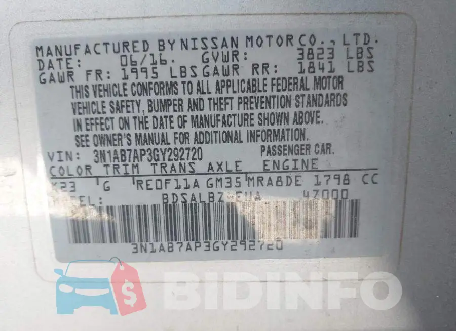 3N1AB7AP3GY292720 Photo# 9