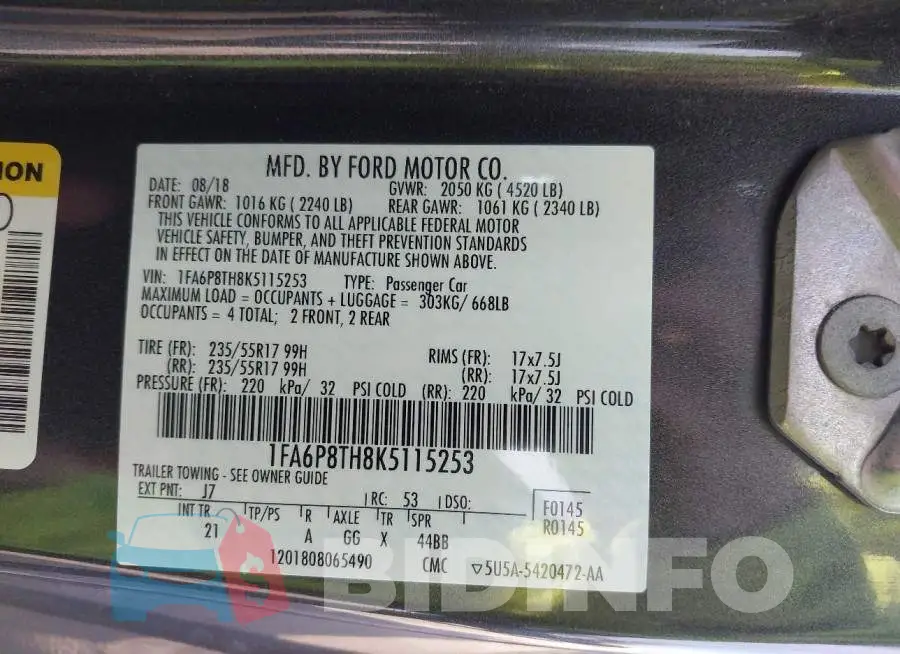 1FA6P8TH8K5115253 Photo# 9