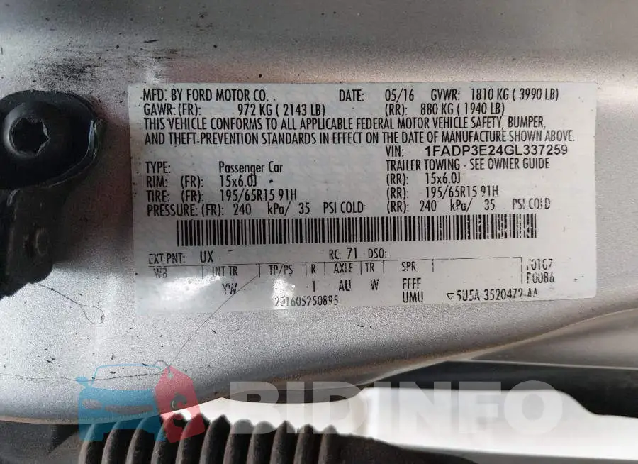 1FADP3E24GL337259 Photo# 9