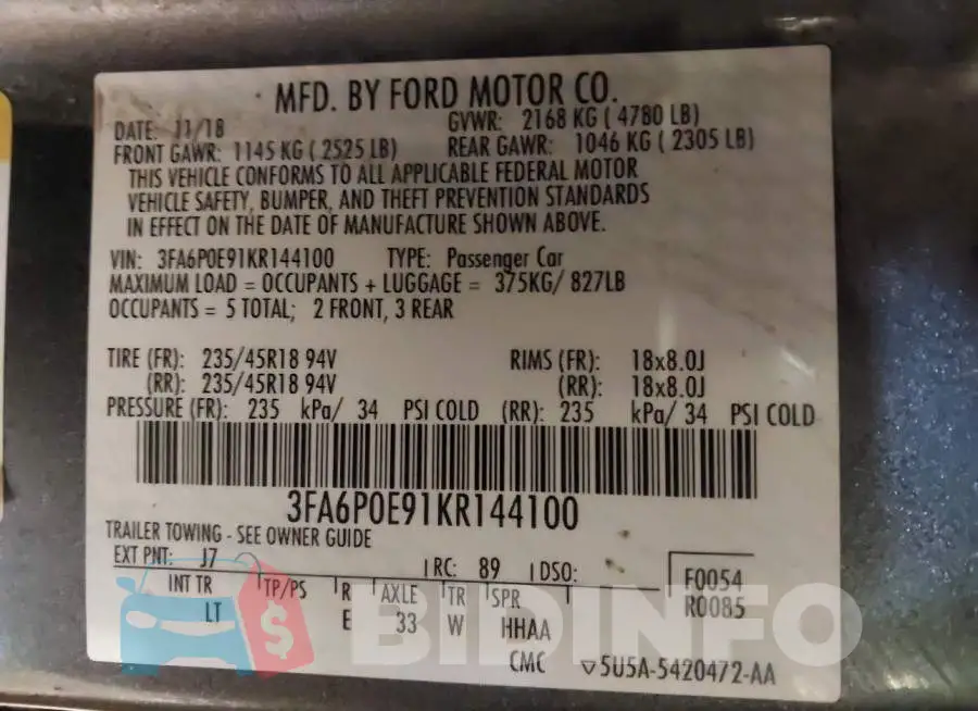 3FA6P0E91KR144100 Photo# 9