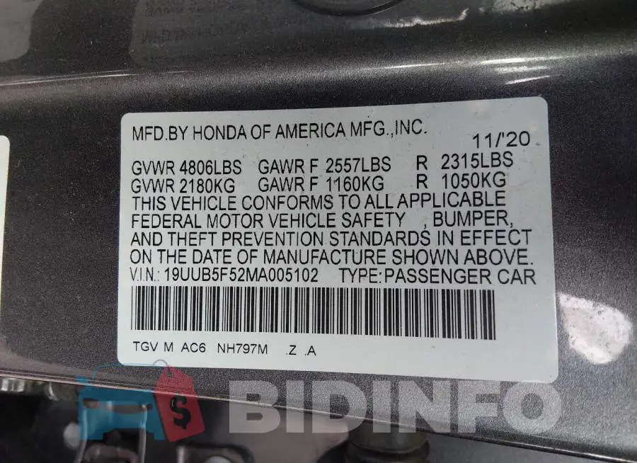 19UUB5F52MA005102 Photo# 7