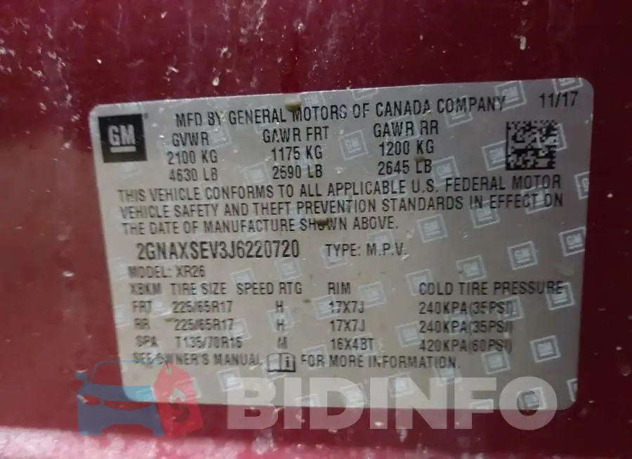 2GNAXSEV3J6220720 Photo# 8