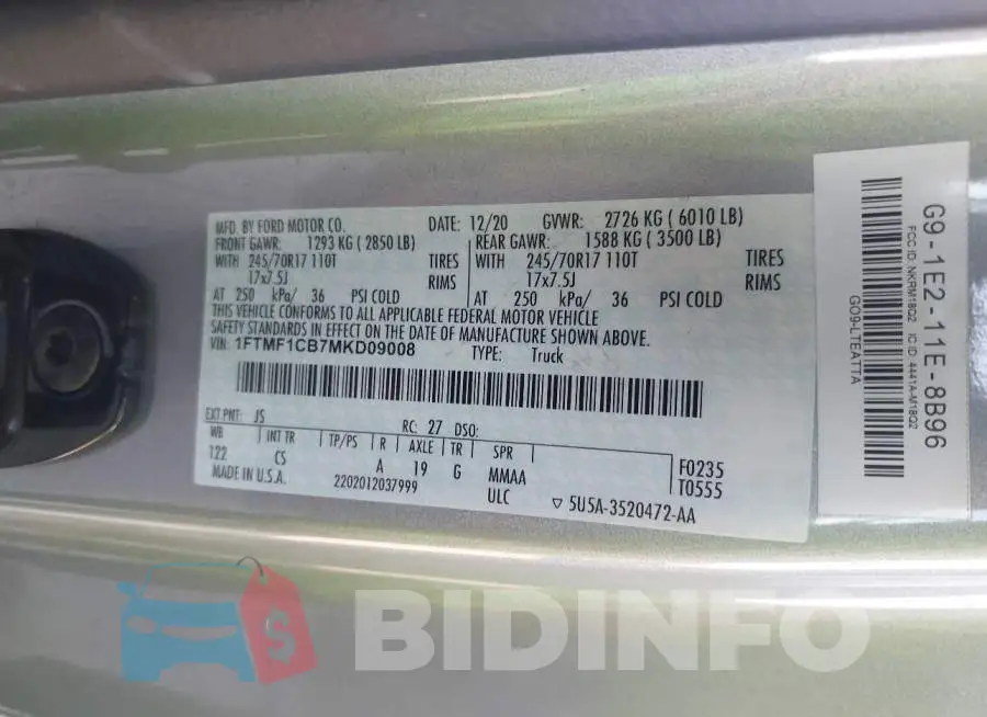 1FTMF1CB7MKD09008 Photo# 9