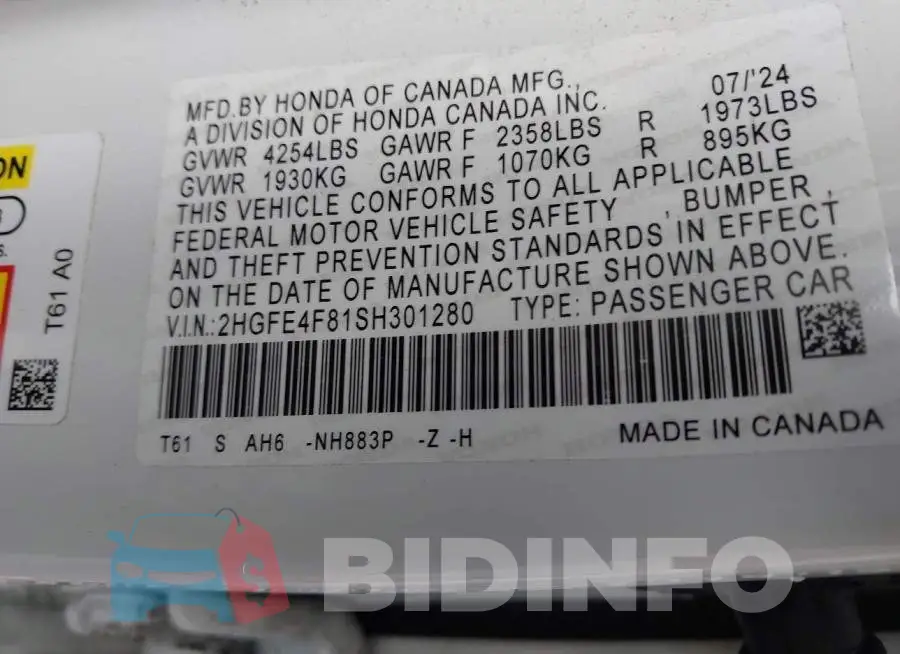 2HGFE4F81SH301280 Photo# 9