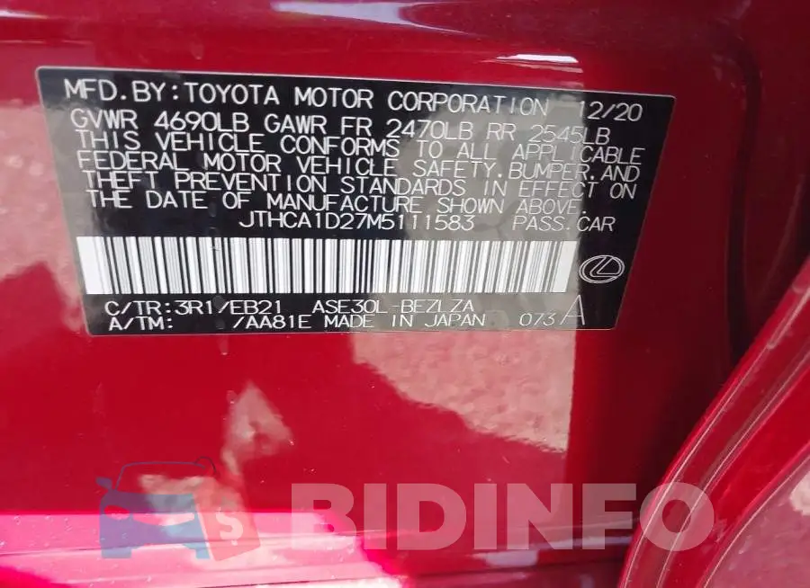 JTHCA1D27M5111583 Photo# 9