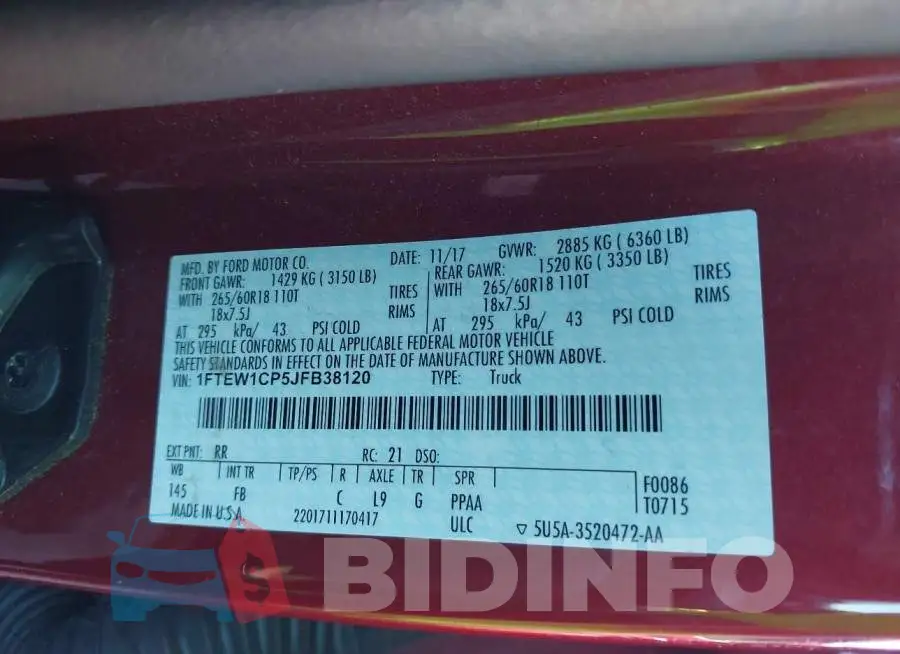 1FTEW1CP5JFB38120 Photo# 9