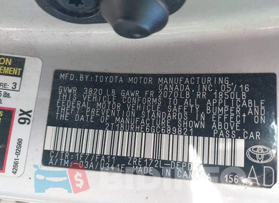2T1BURHE6GC689821 Photo# 9