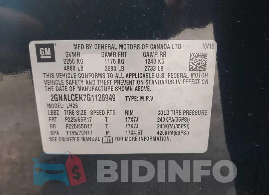 2GNALCEK7G1126949 Photo# 9