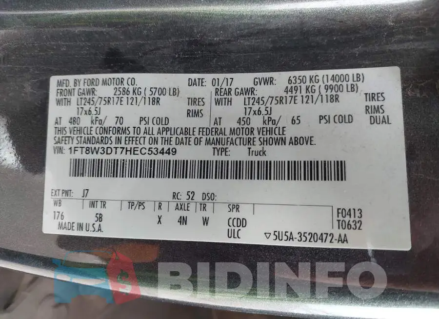 1FT8W3DT7HEC53449 Photo# 8