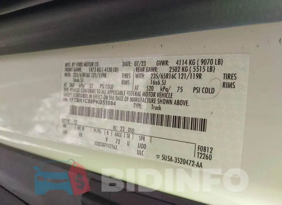 1FTBR1C80PKB51084 Photo# 9