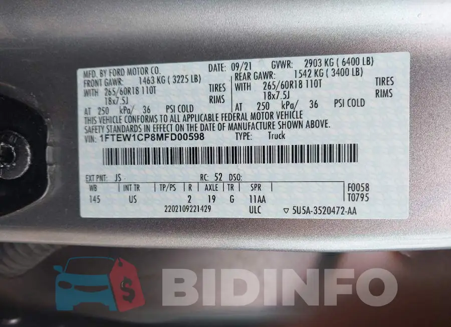 1FTEW1CP8MFD00598 Photo# 9