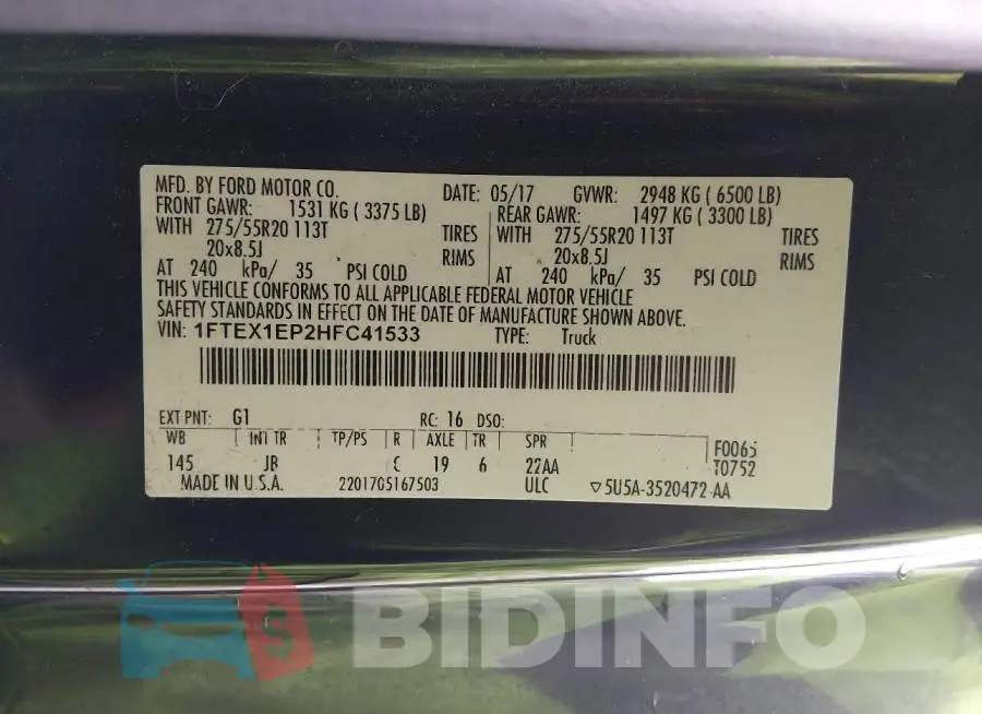 1FTEX1EP2HFC41533 Photo# 9